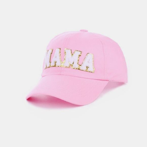MAMA Pink Chenille and Metallic Gold Patch Adjustable Baseball Cap NEW Gift Hat - Picture 2 of 4